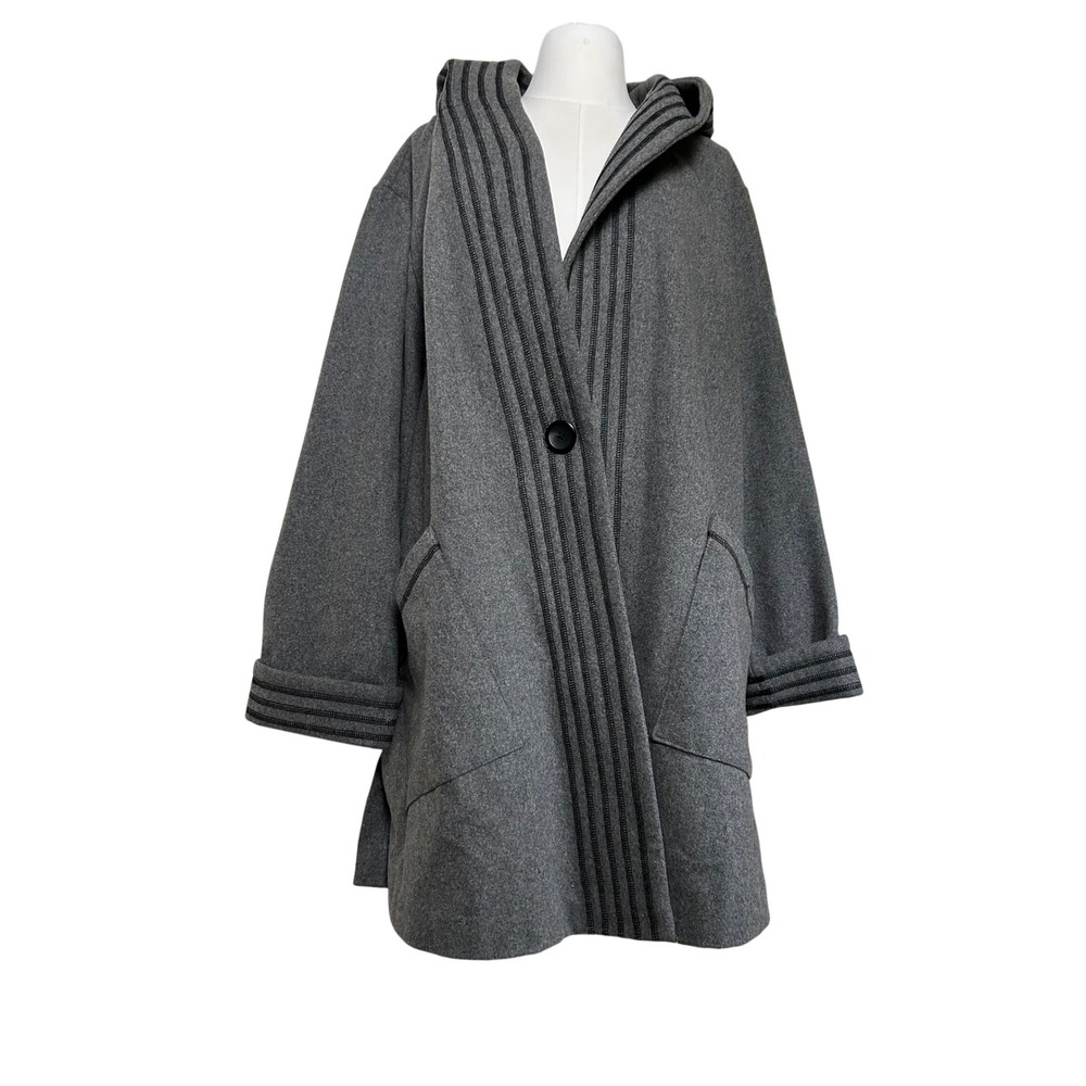 Vintage Grey Wool Blend Hooded Poncho Cape Coat Langenlook Single Button 22W